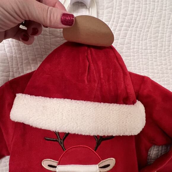 Baby Christmas Santa Hat Bodysuit sz 0/3m Sleep & Play Set Holiday Outfit Footie - Picture 4 of 7